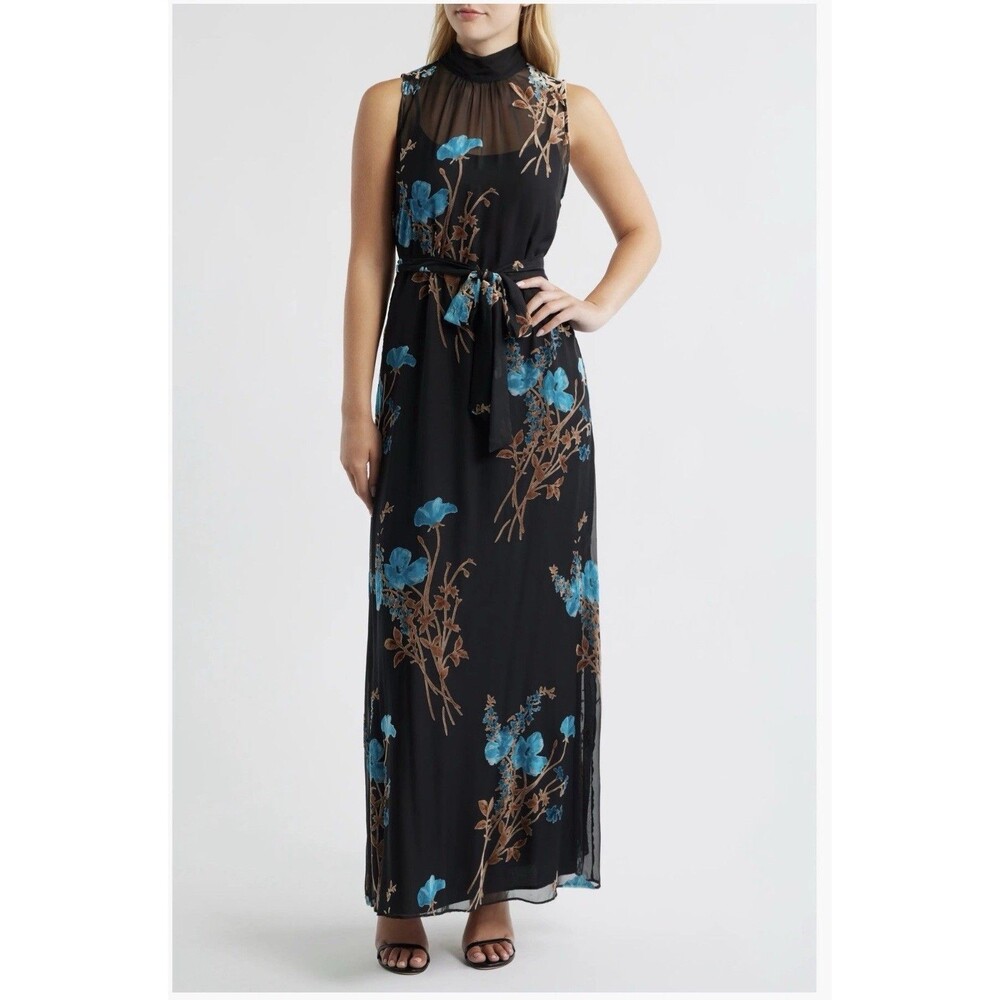 julia jordan Floral Burnout Black Multi Organza Cocktail Dress Size:16 $228